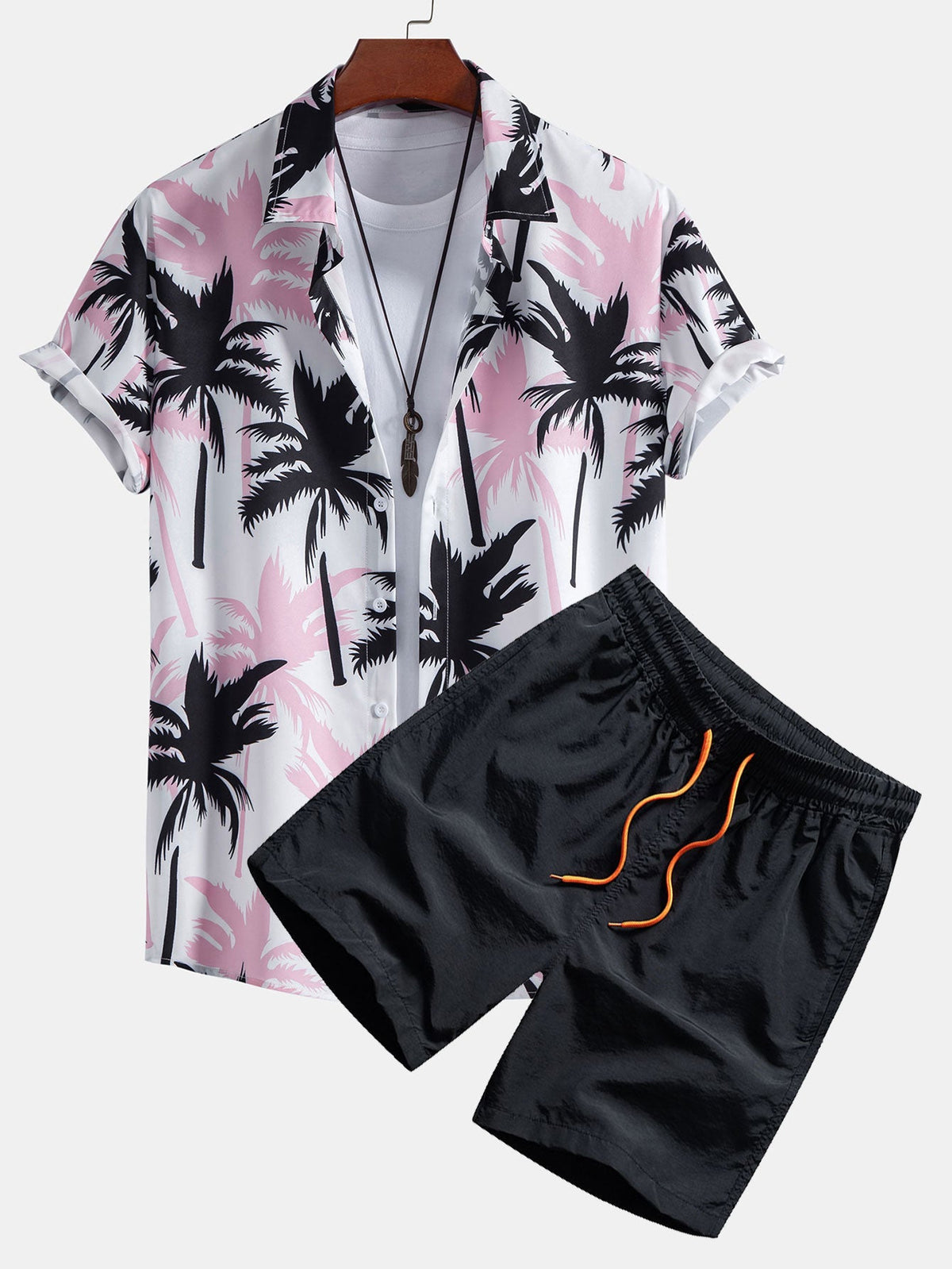Hemd mit Palmen-Print und Badehose mit Knopfleiste