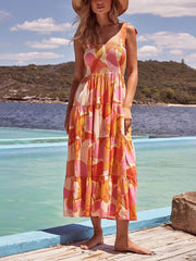 Ärmelloses Cami-Kleid mit Meeresschmuck-Motiv, plissiertem Stretch und Brustprint
