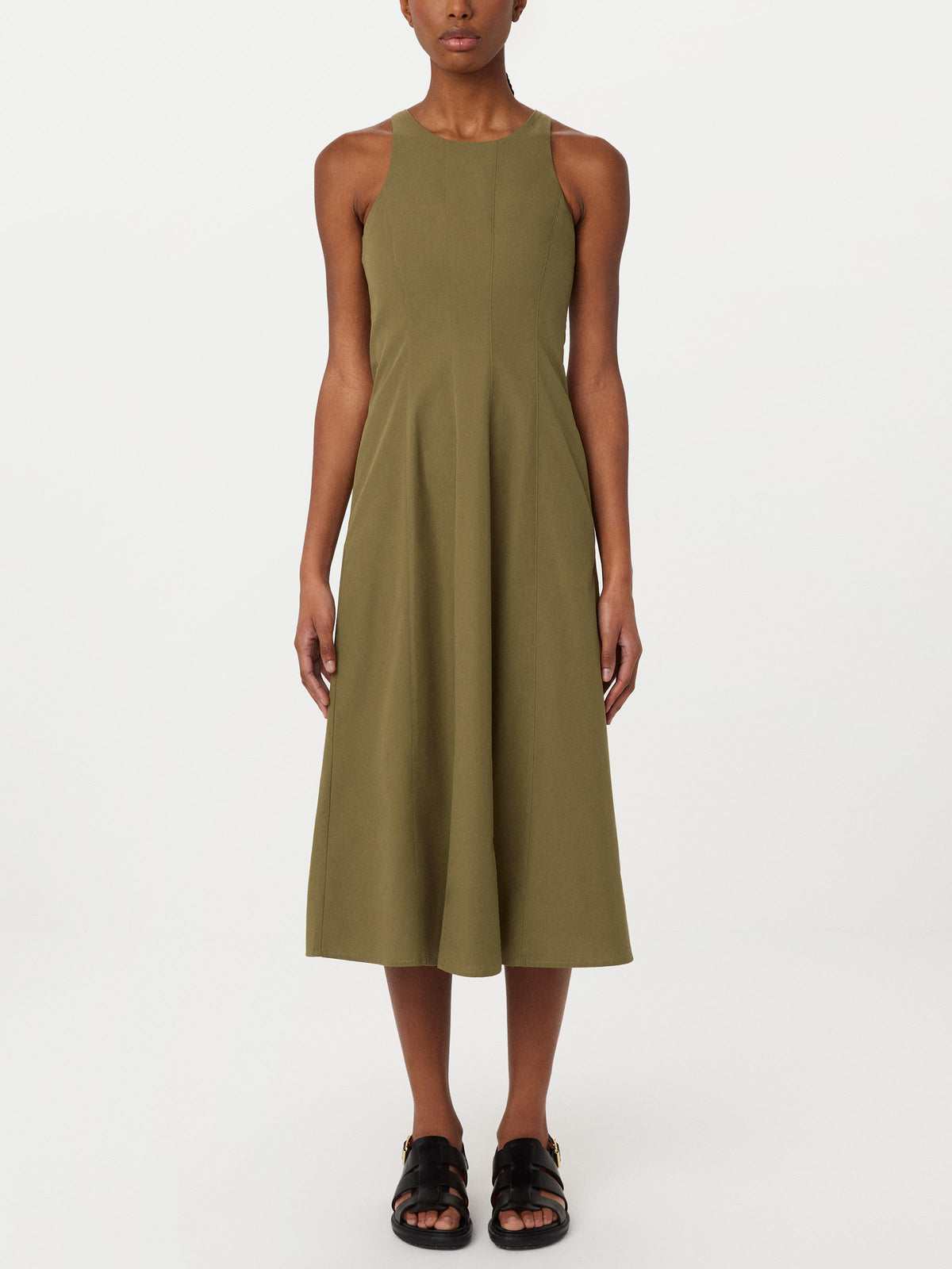 Bustier-Popeline-Maxikleid in Braun-Grün
