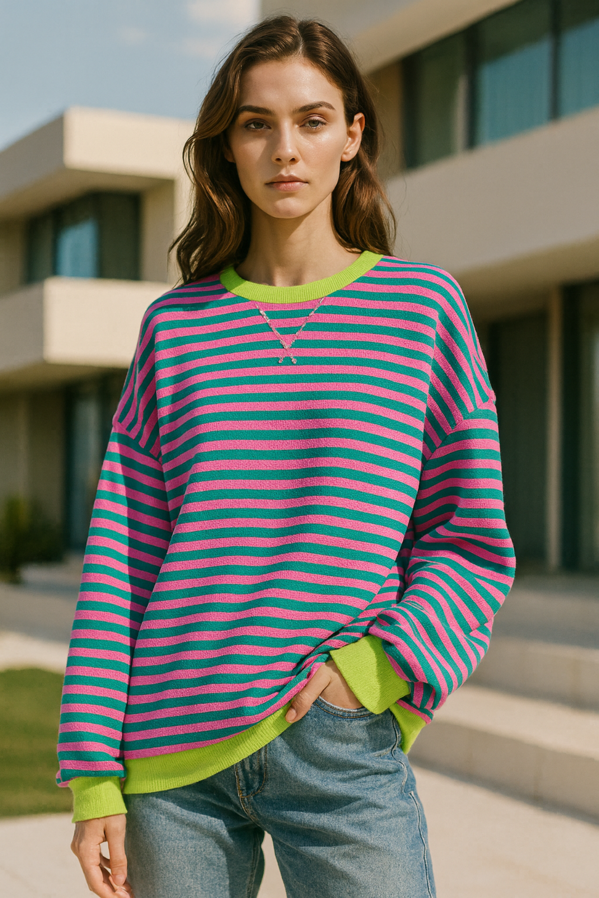 Dahlia Gestreifter Baumwoll-Pullover