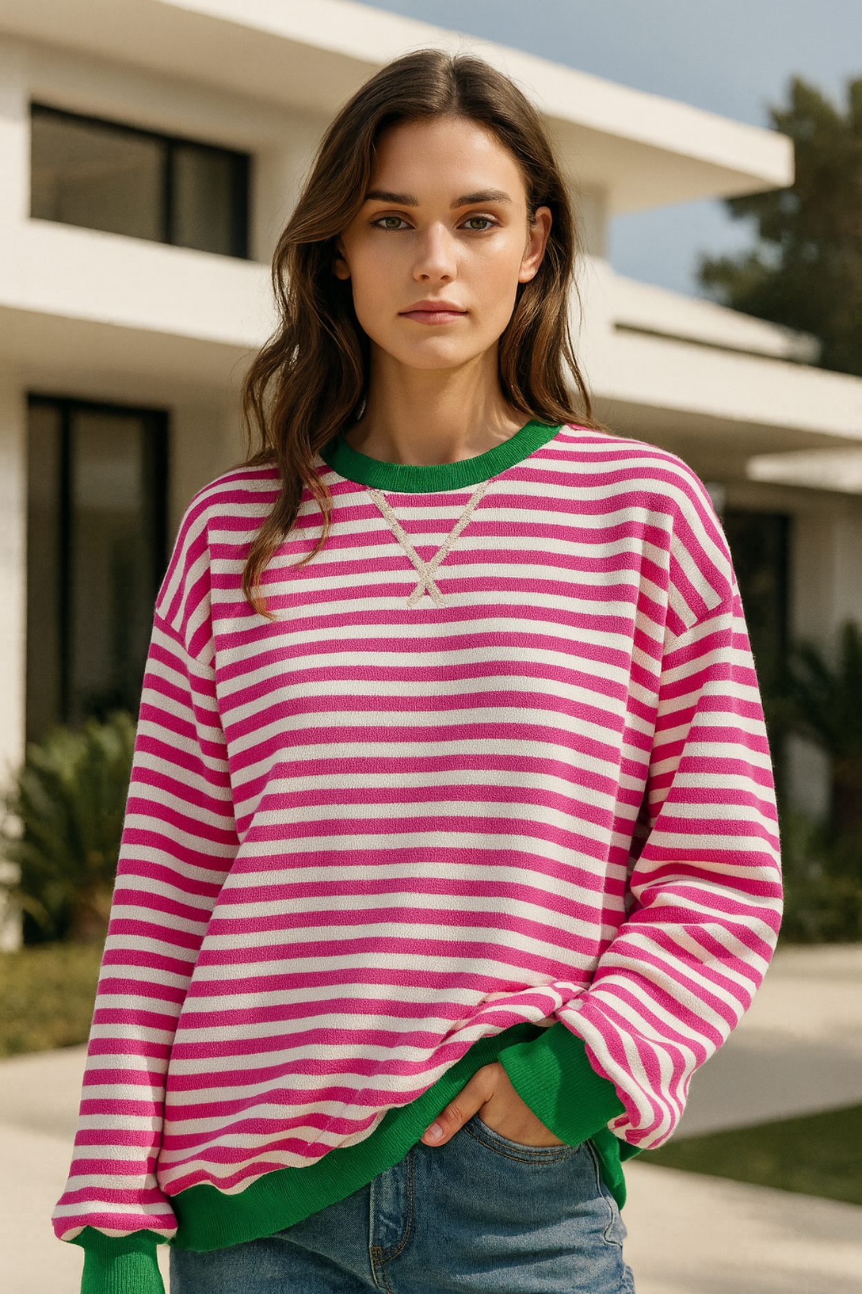 Dahlia Gestreifter Baumwoll-Pullover