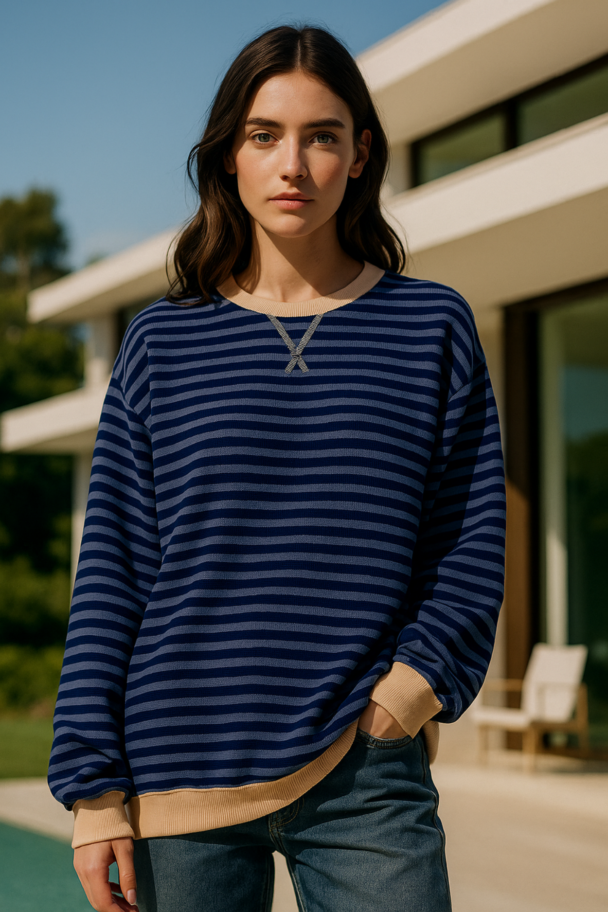 Dahlia Gestreifter Baumwoll-Pullover