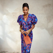 Cristina – Buntes Kleid mit gerafften Ärmeln