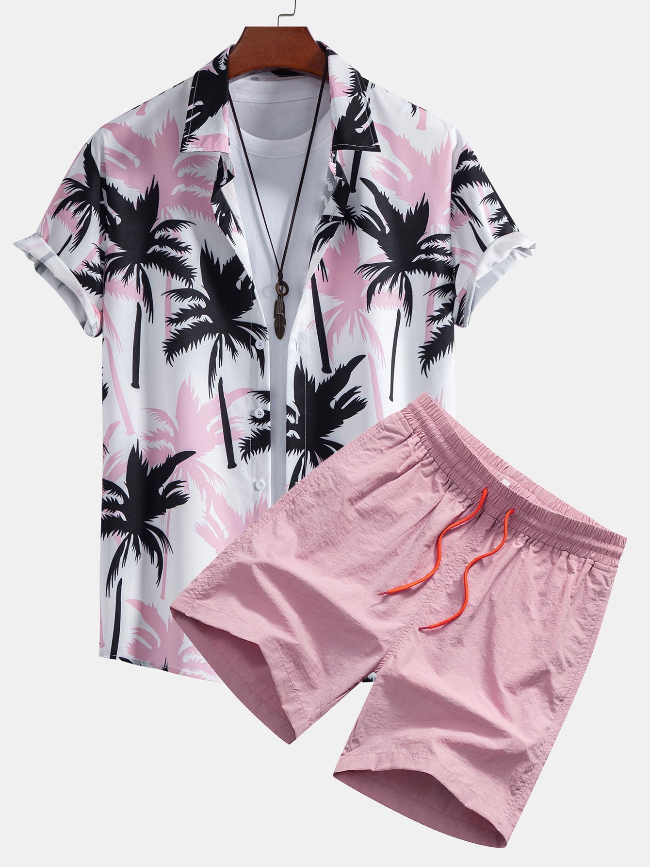 Hemd mit Palmen-Print und Badehose mit Knopfleiste