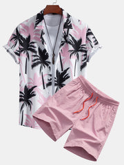 Hemd mit Palmen-Print und Badehose mit Knopfleiste