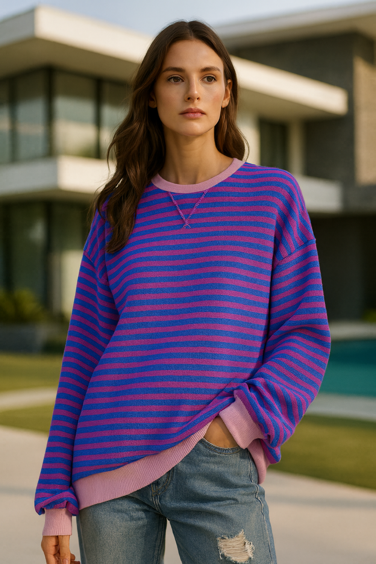 Dahlia Gestreifter Baumwoll-Pullover