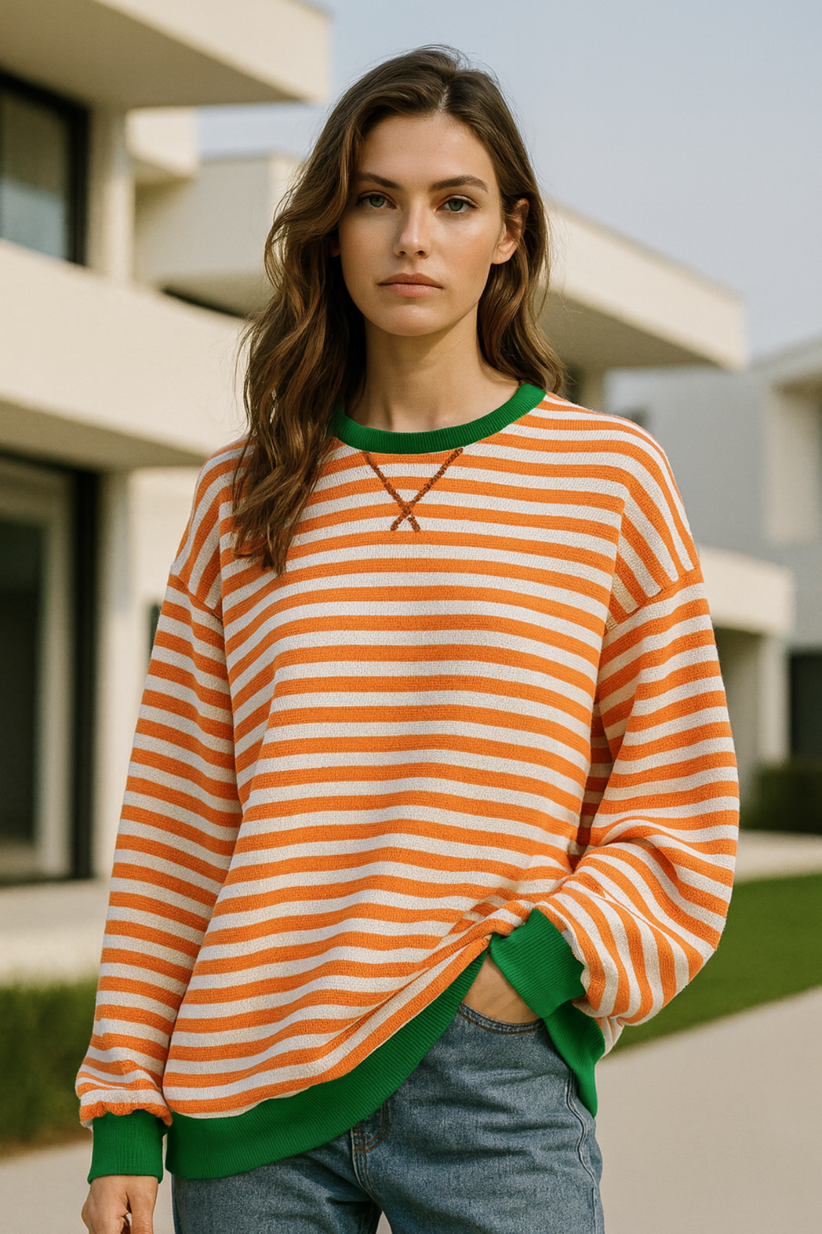 Dahlia Gestreifter Baumwoll-Pullover