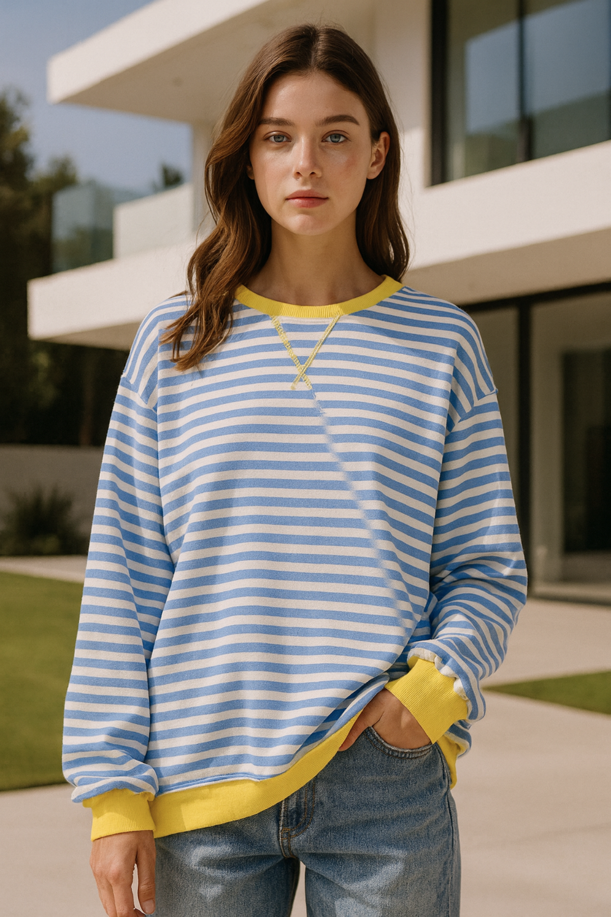 Dahlia Gestreifter Baumwoll-Pullover