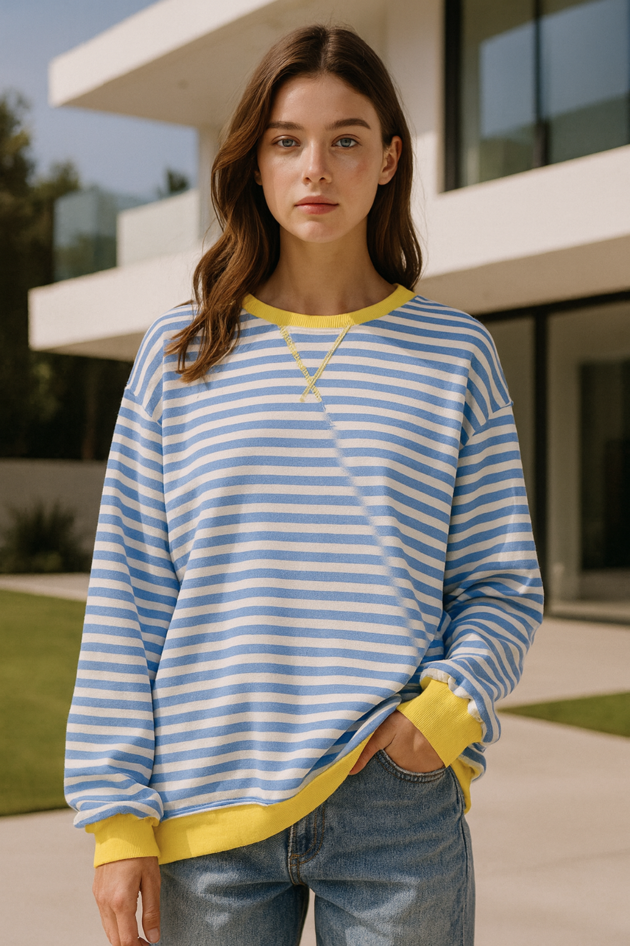 Dahlia Gestreifter Baumwoll-Pullover