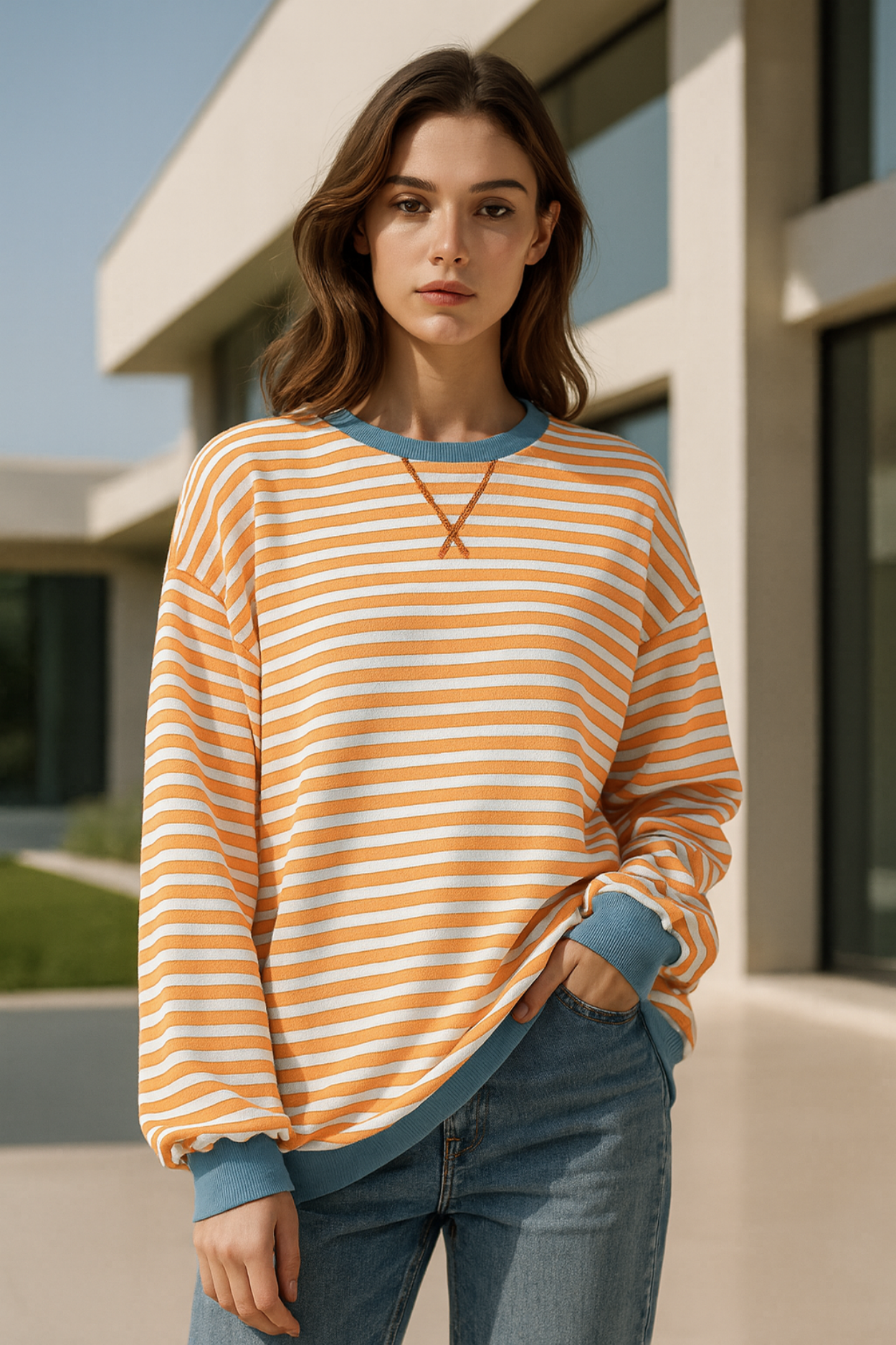 Dahlia Gestreifter Baumwoll-Pullover