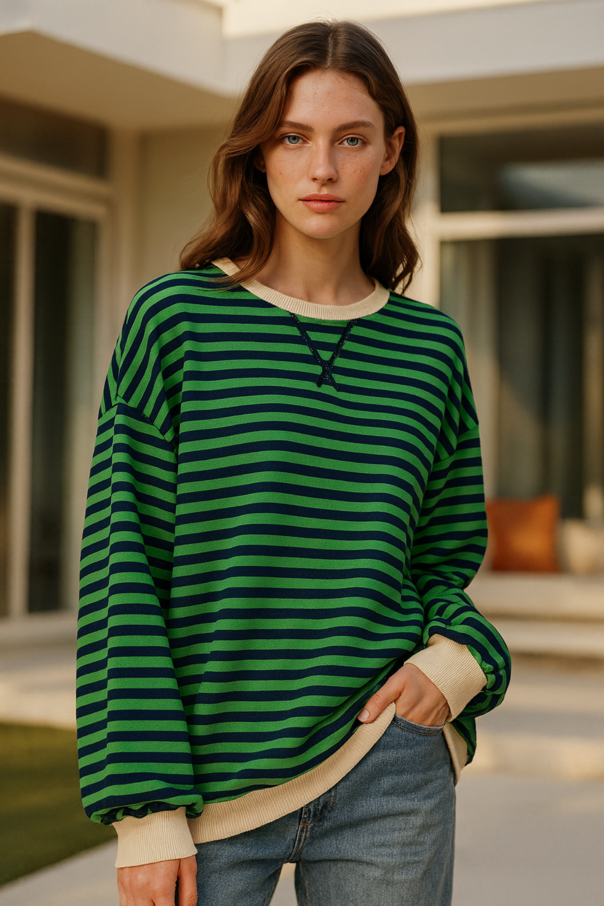 Dahlia Gestreifter Baumwoll-Pullover