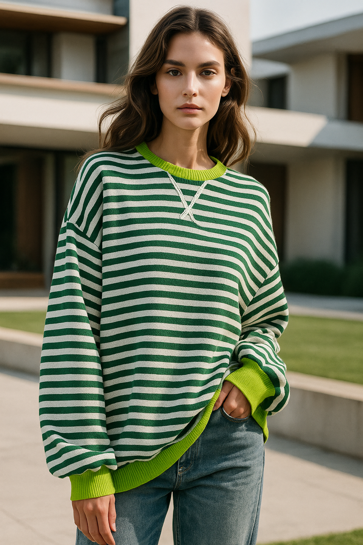 Dahlia Gestreifter Baumwoll-Pullover
