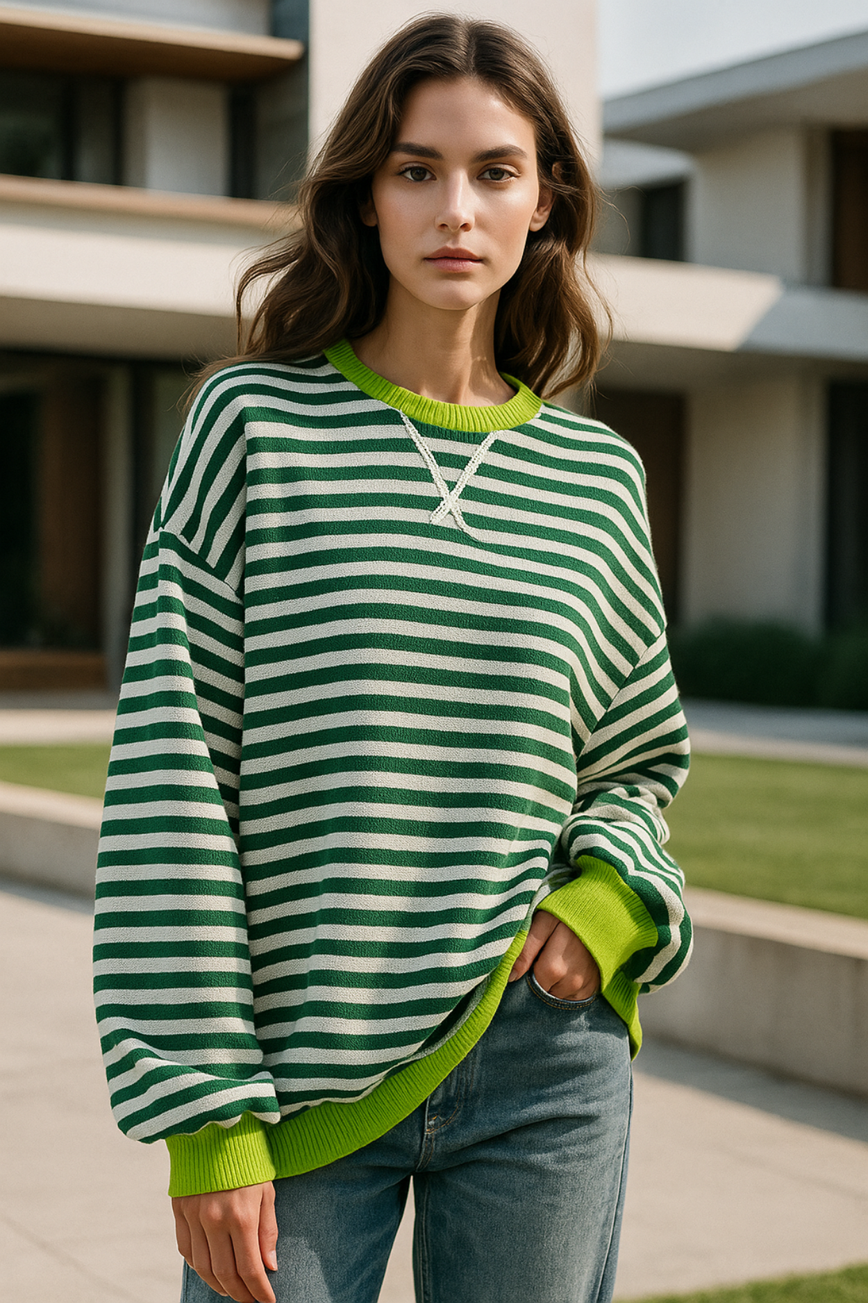 Dahlia Gestreifter Baumwoll-Pullover