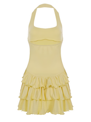 Damen Mini Kleid mit Neckholder, Rüschensaum und figurbetontem Sommerdesign