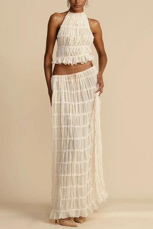 Convertible Drawstring Maxi Skirt with Vintage Pleats