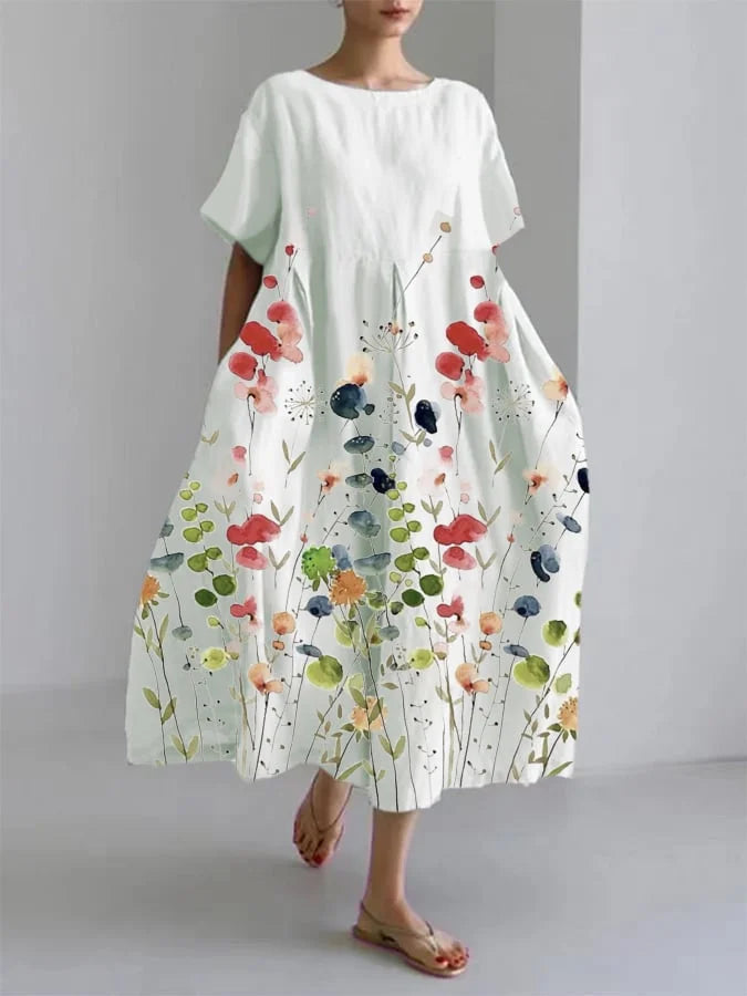 LILIANA | Langes Freizeitkleid mit Bewegungsfreiheit und Blumenmuster für Sommertage