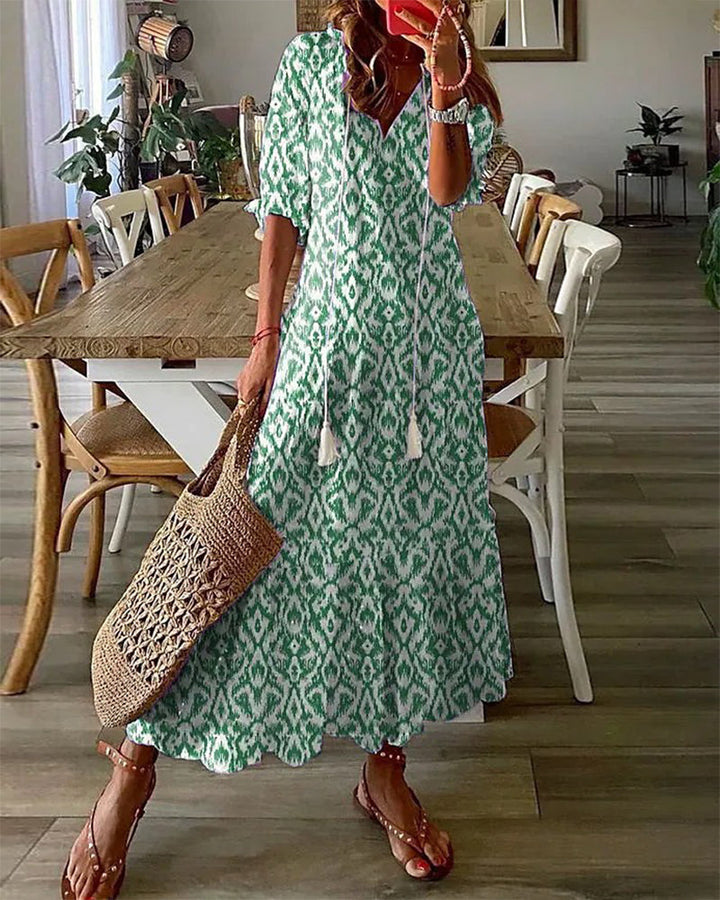Anna | Boho Vintage Sommerkleid mit V-Ausschnitt