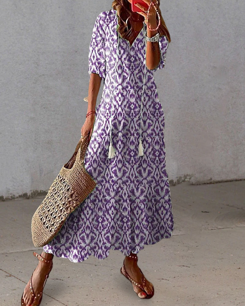 Anna | Boho Vintage Sommerkleid mit V-Ausschnitt