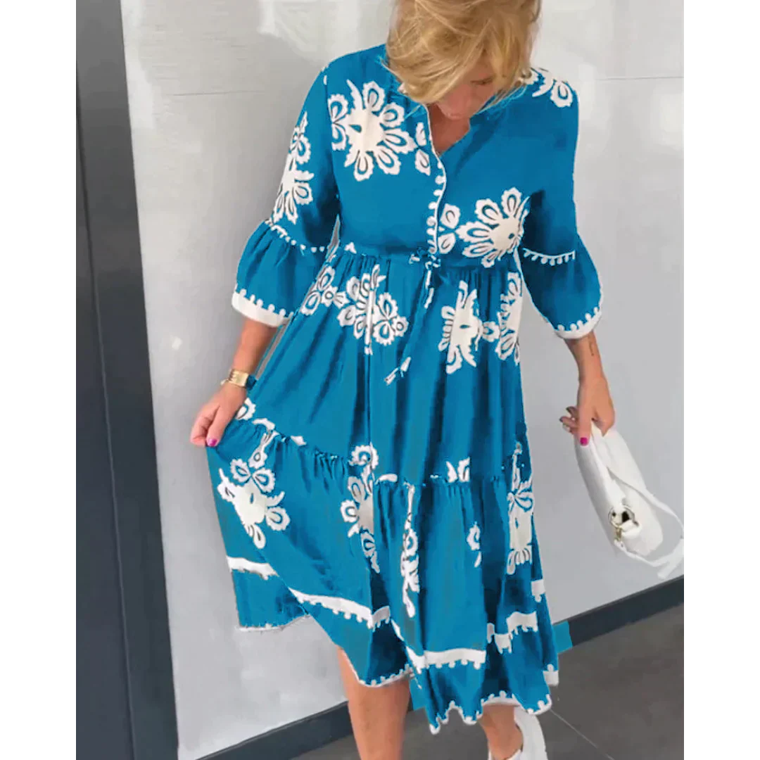 Greta – Geblümtes Kleid mit Dreiviertelärmeln