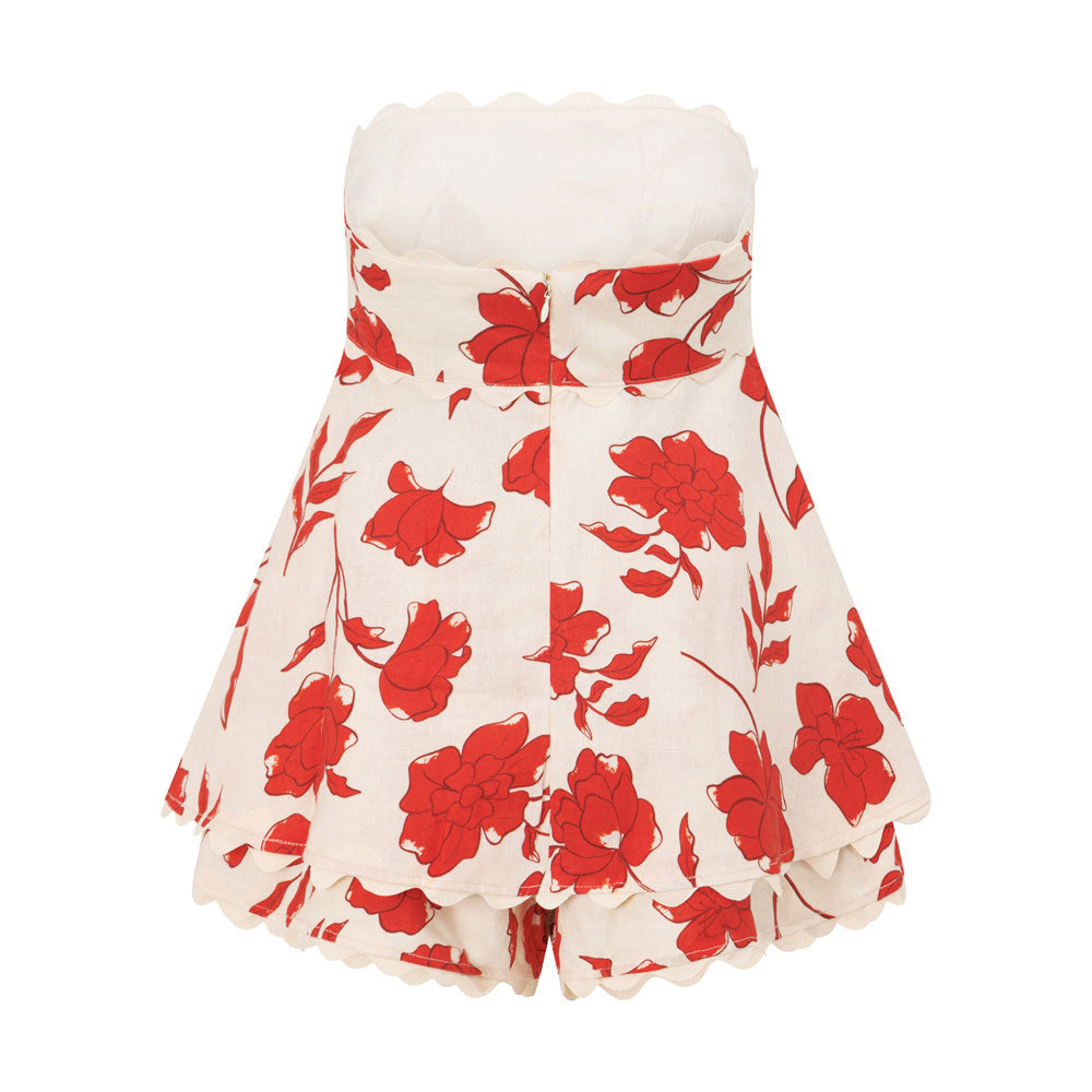 Rosella – Zweiteiliges Set mit Blumenmuster, Rüschentop und Shorts mit elastischer Taille und welligem Saum