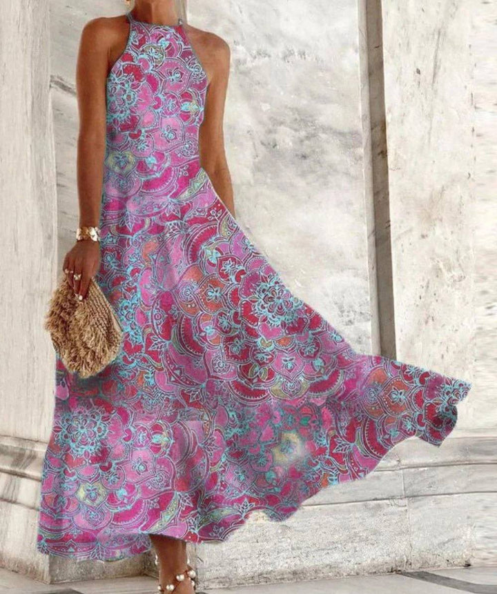 Miriam – Damenkleid, ärmellos, mit Halterkragen und Vintage-Muster