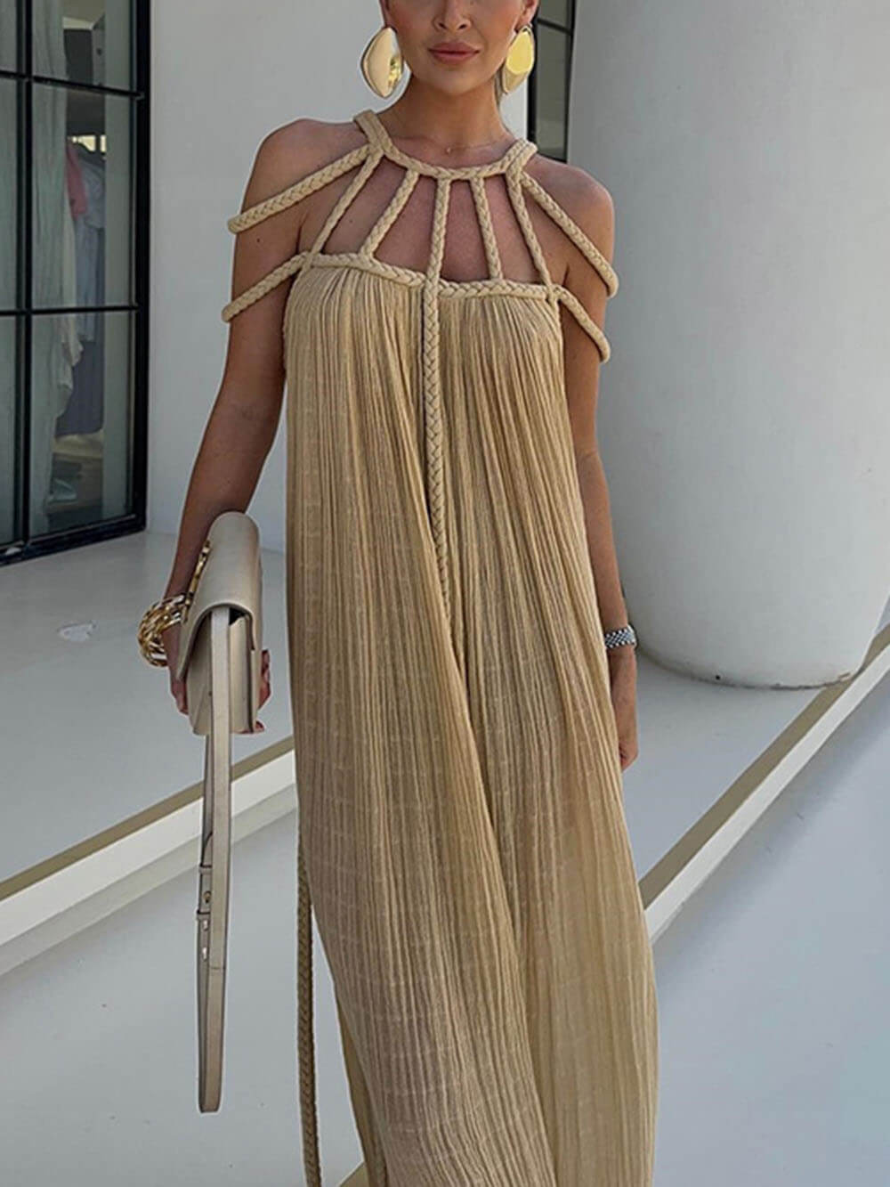 Cover-Up | Drapiertes Maxikleid mit Flechtdetails