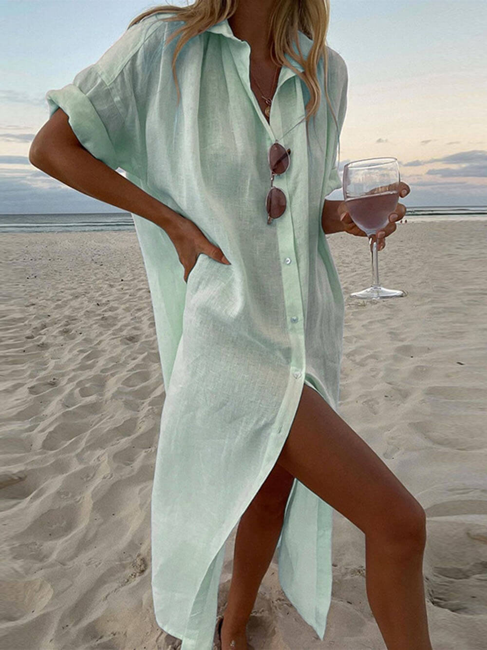 Concept Einfaches Maxikleid im Hemdstil