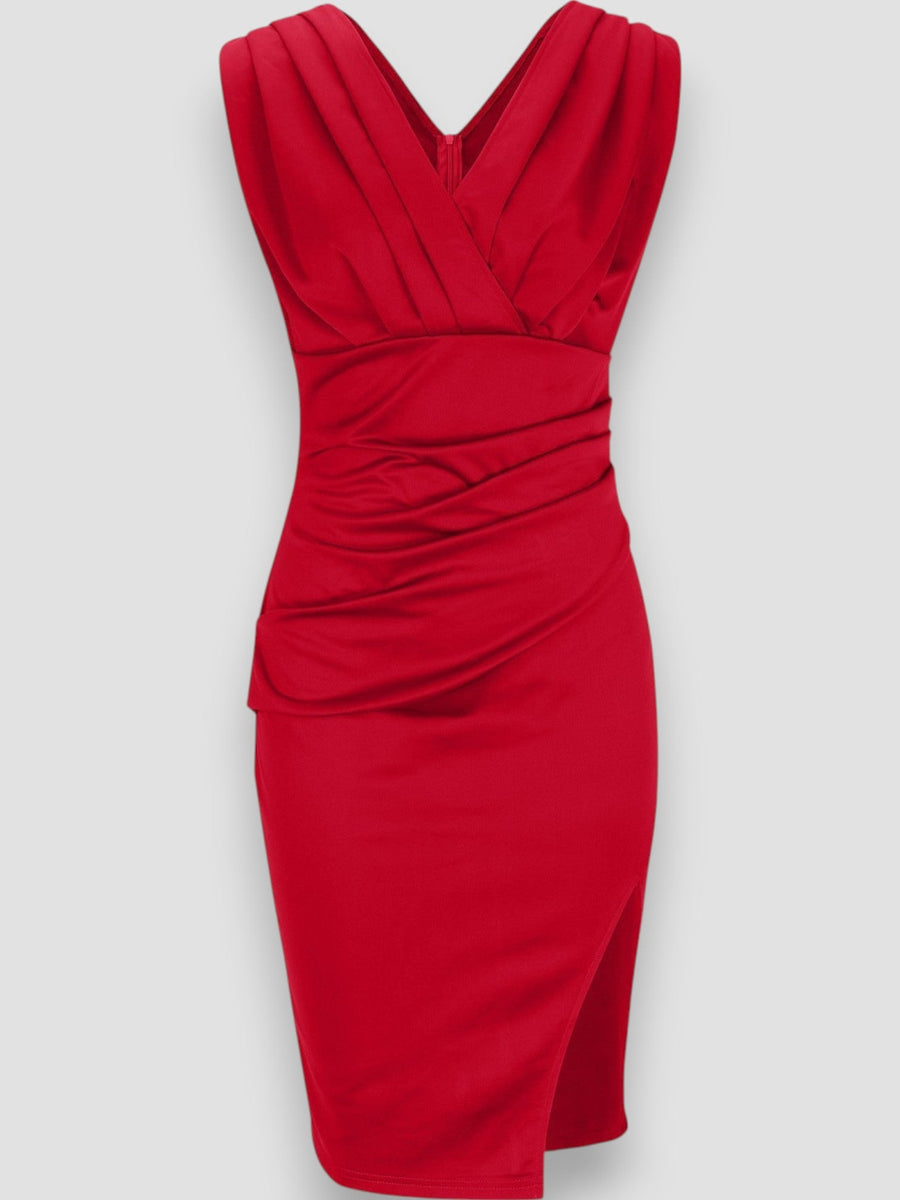 Rosanna Flared V-Neck Dress with Side Slits