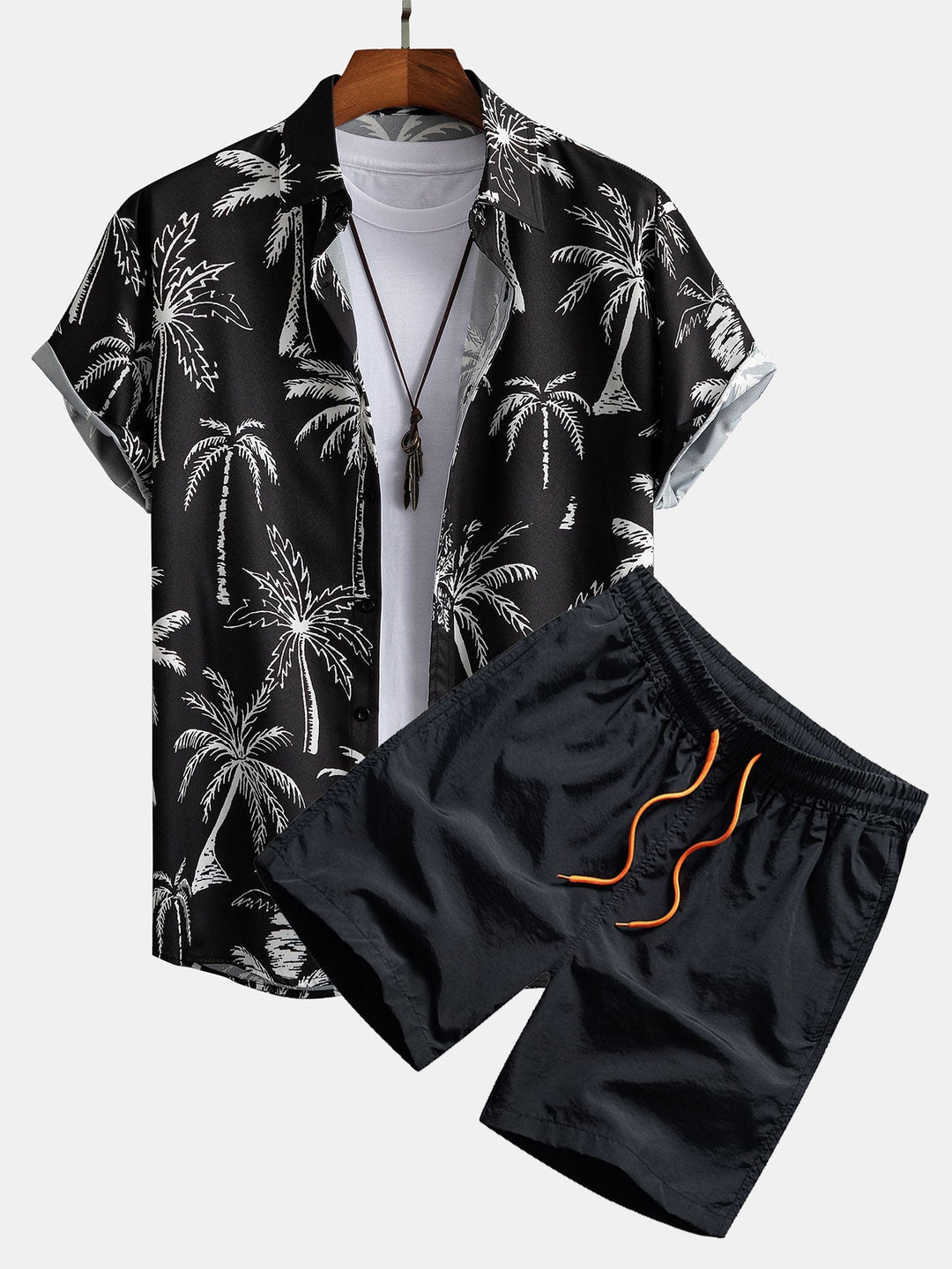 Hemd mit Palmen-Print und Badehose mit Knopfleiste
