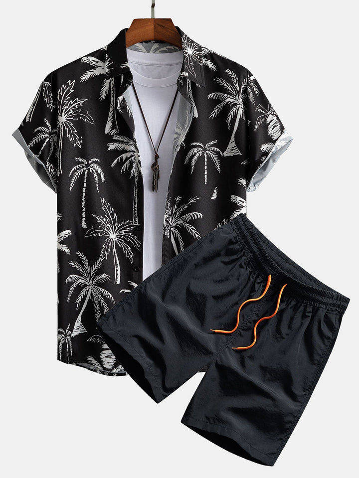 Hemd mit Palmen-Print und Badehose mit Knopfleiste