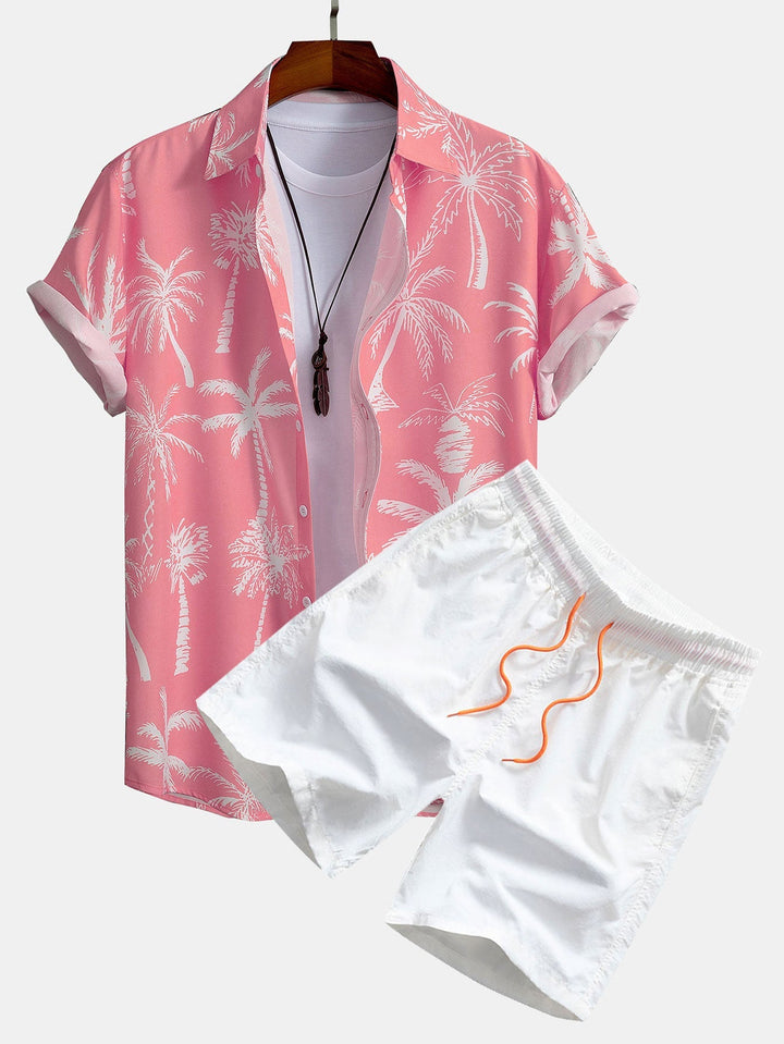 Hemd mit Palmen-Print und Badehose mit Knopfleiste