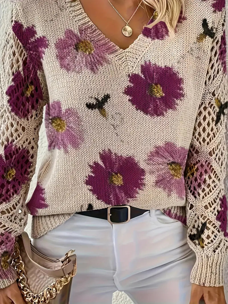 Rayuela Eleganter Pullover mit Blumendessin | Lila
