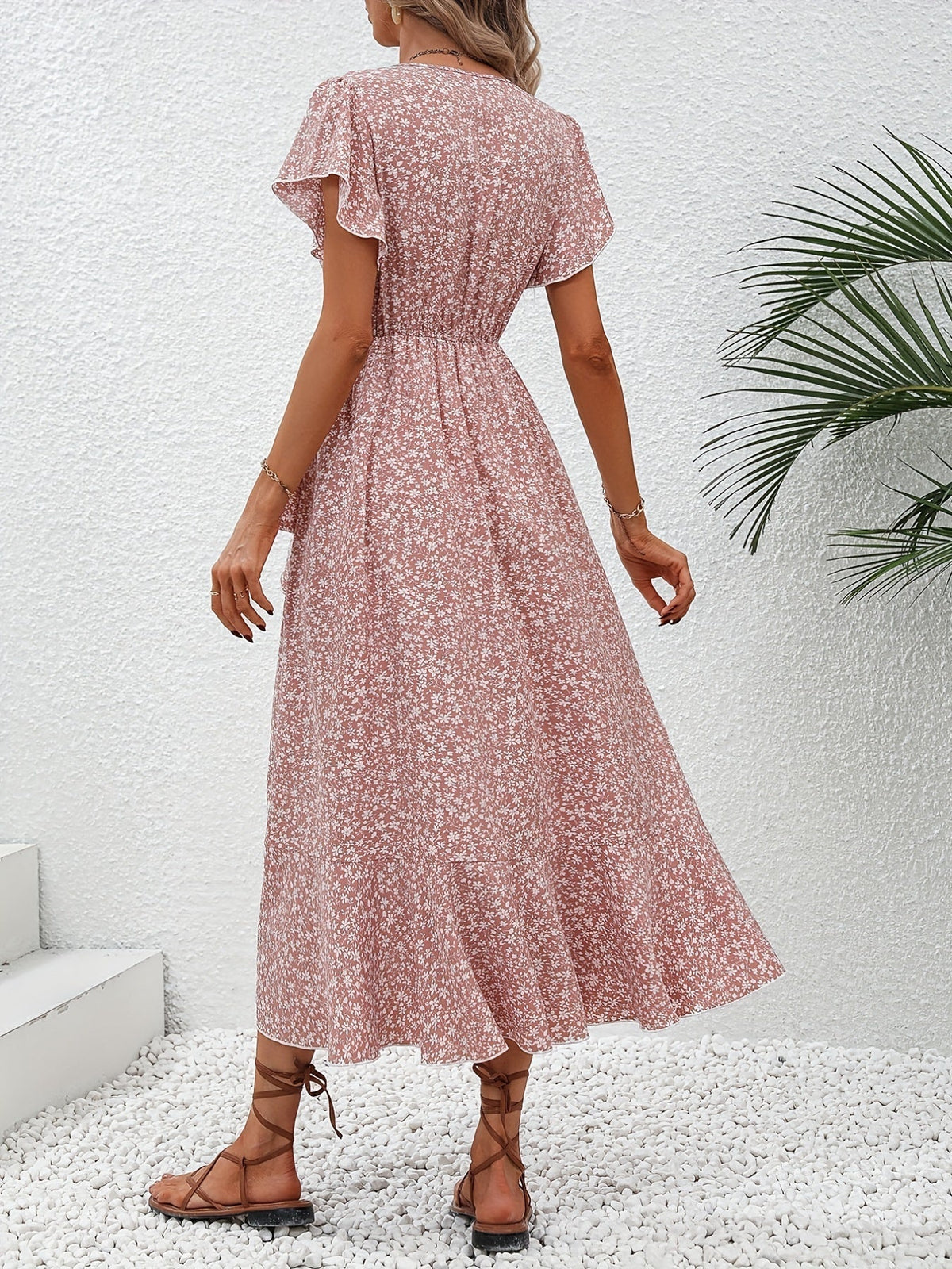 Indie – Kleid mit kleinem Blumenmuster und Schnürung