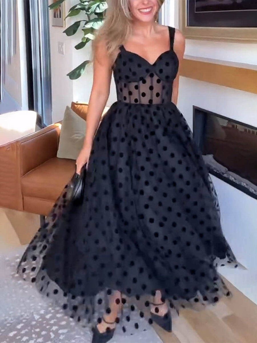 Polka Dot Tulle Sweetheart Midi Dress