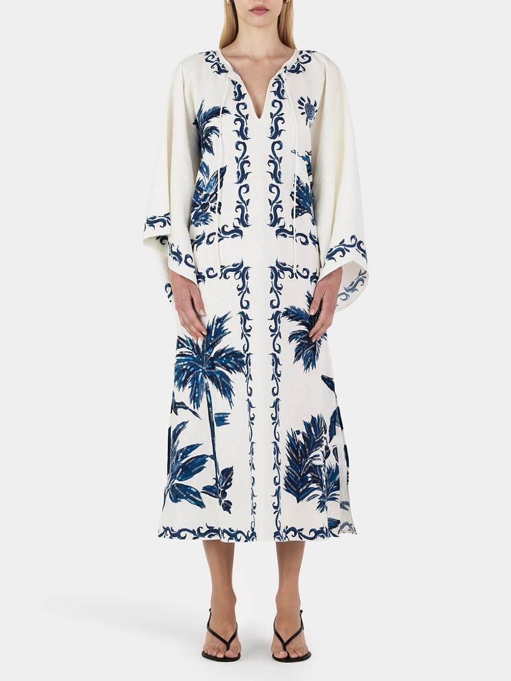 Vintage Hawaii-Print Pailletten Oversize Lockeres Midikleid