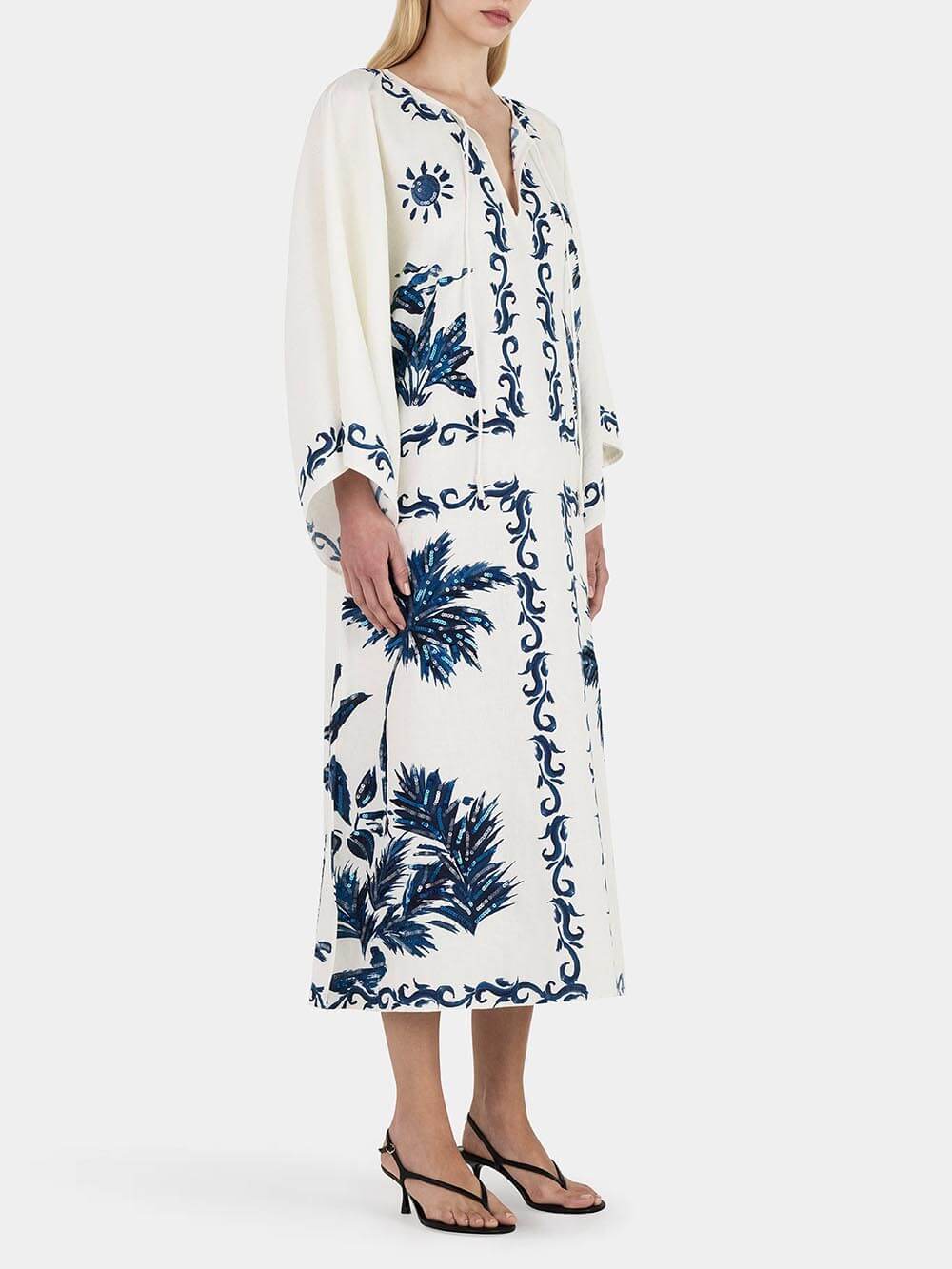 Vintage Hawaii-Print Pailletten Oversize Lockeres Midikleid