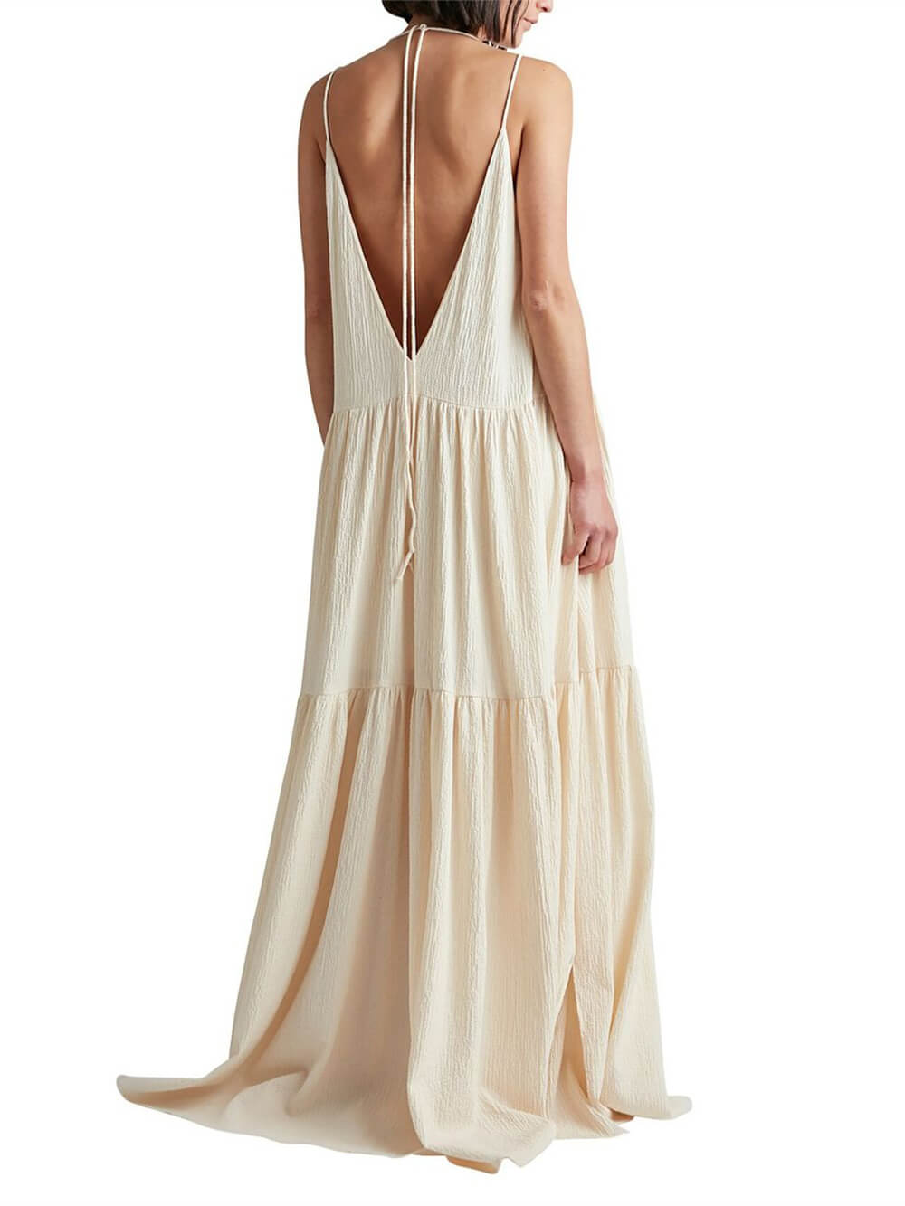 Sommerurlaub Maxikleid mit tiefem V-Ausschnitt und Spaghettiträgern