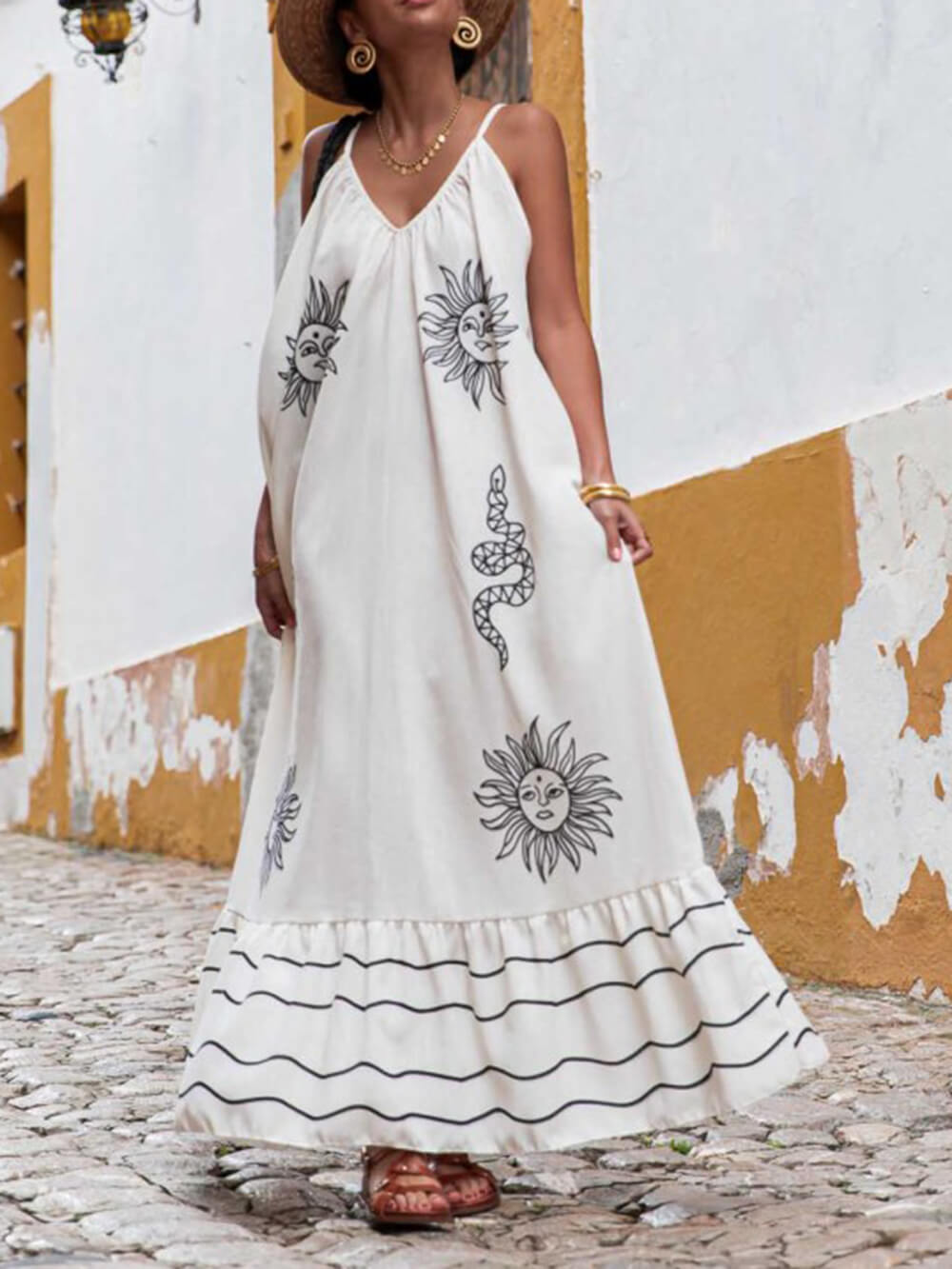Rachel – Lockeres Maxikleid mit V-Ausschnitt