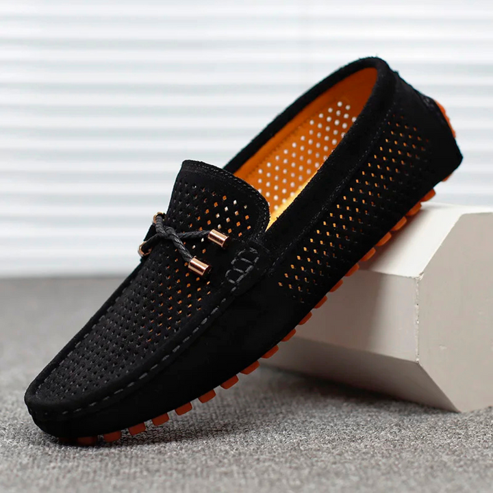 Miro Leder-Loafer mit Perforation - Schwarz