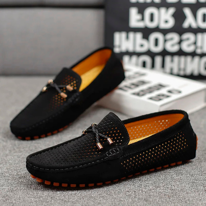 Miro Leder-Loafer mit Perforation - Schwarz