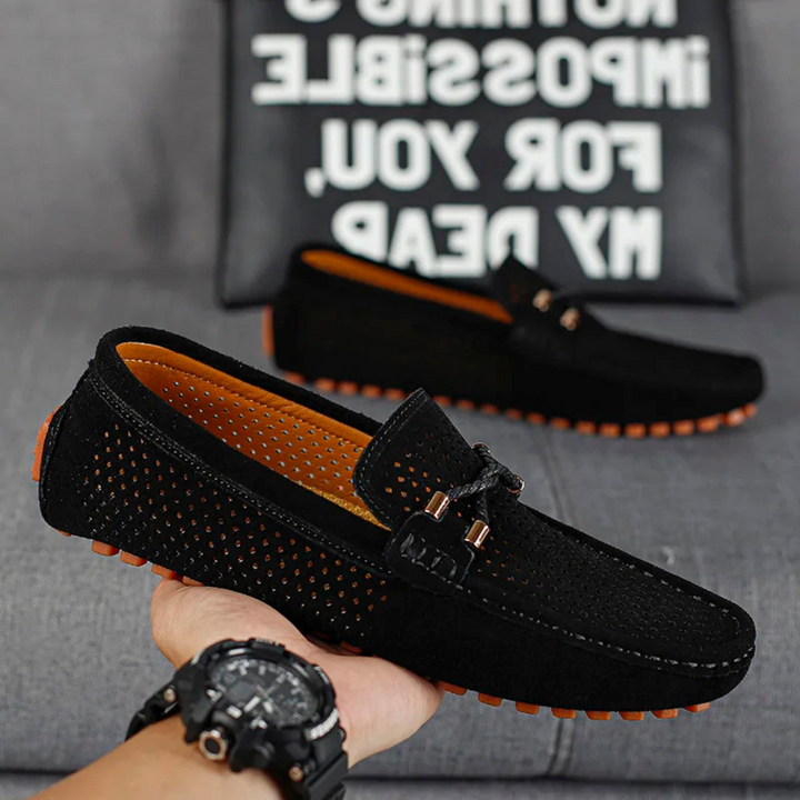 Miro Leder-Loafer mit Perforation - Schwarz