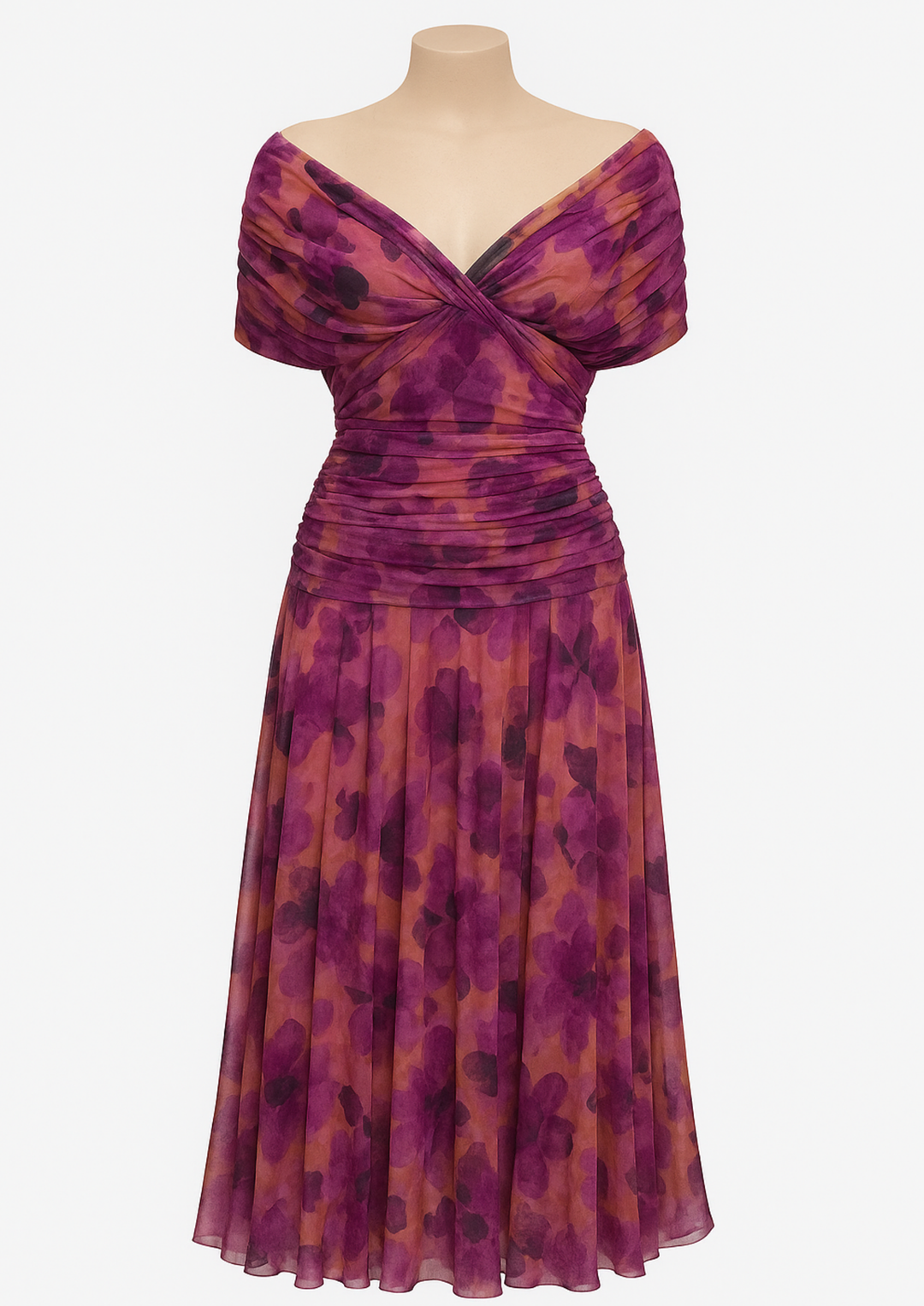 Aure Maxikleid mit Fantasie-Blumenmuster und V-Ausschnitt - Rosa Blumen