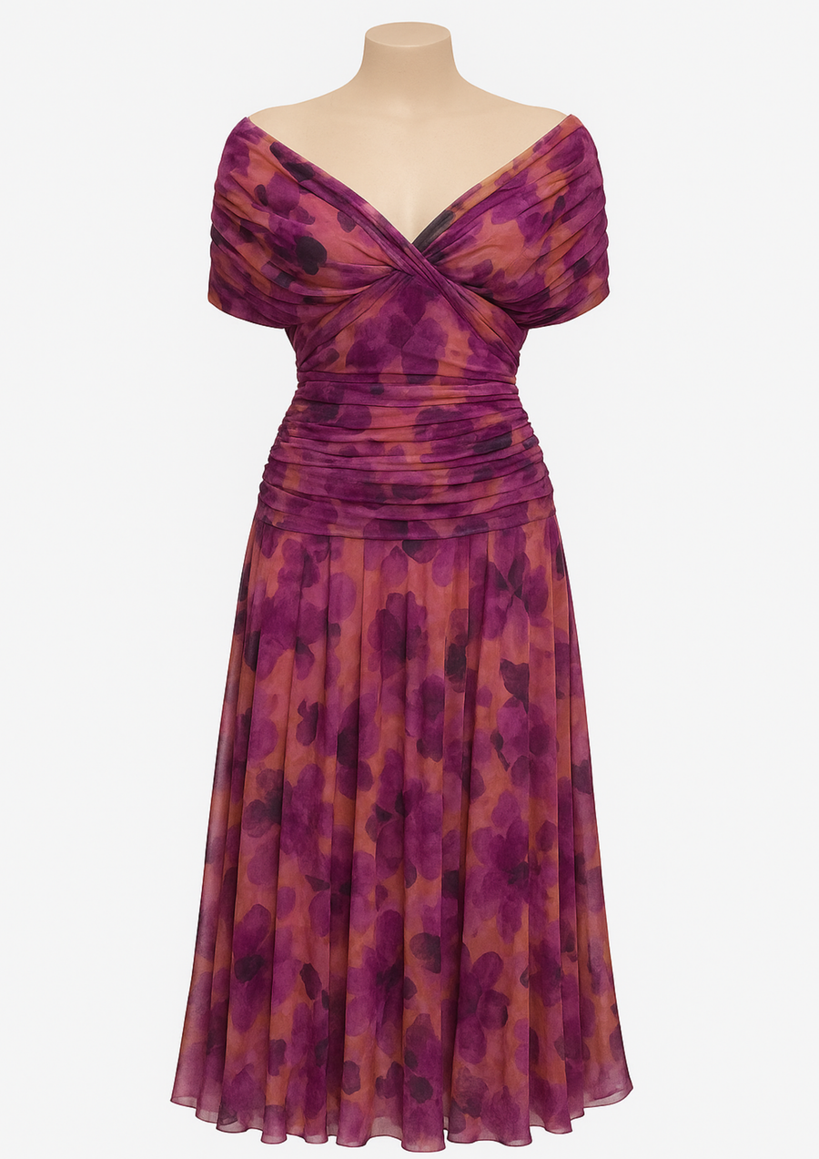 Aure Fantasy Floral Print V-Neck Maxi Dress in Pink