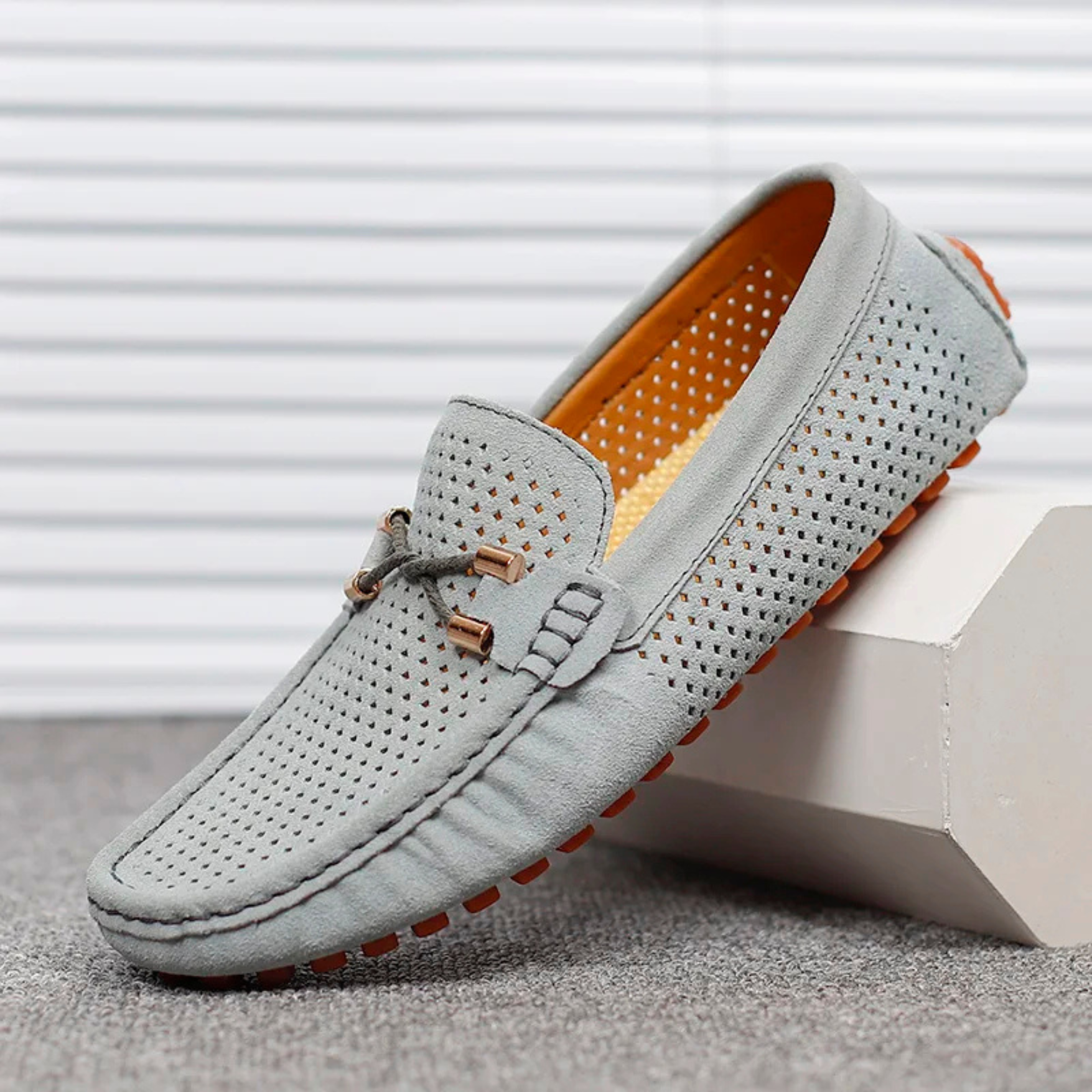 Miro Leder-Loafer mit Perforation - Grau