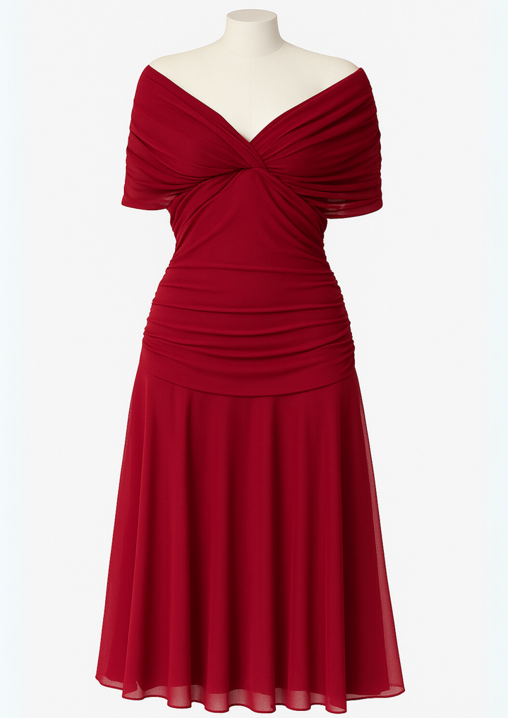 Aure Maxikleid mit Fantasie-Blumenmuster und V-Ausschnitt - Rot