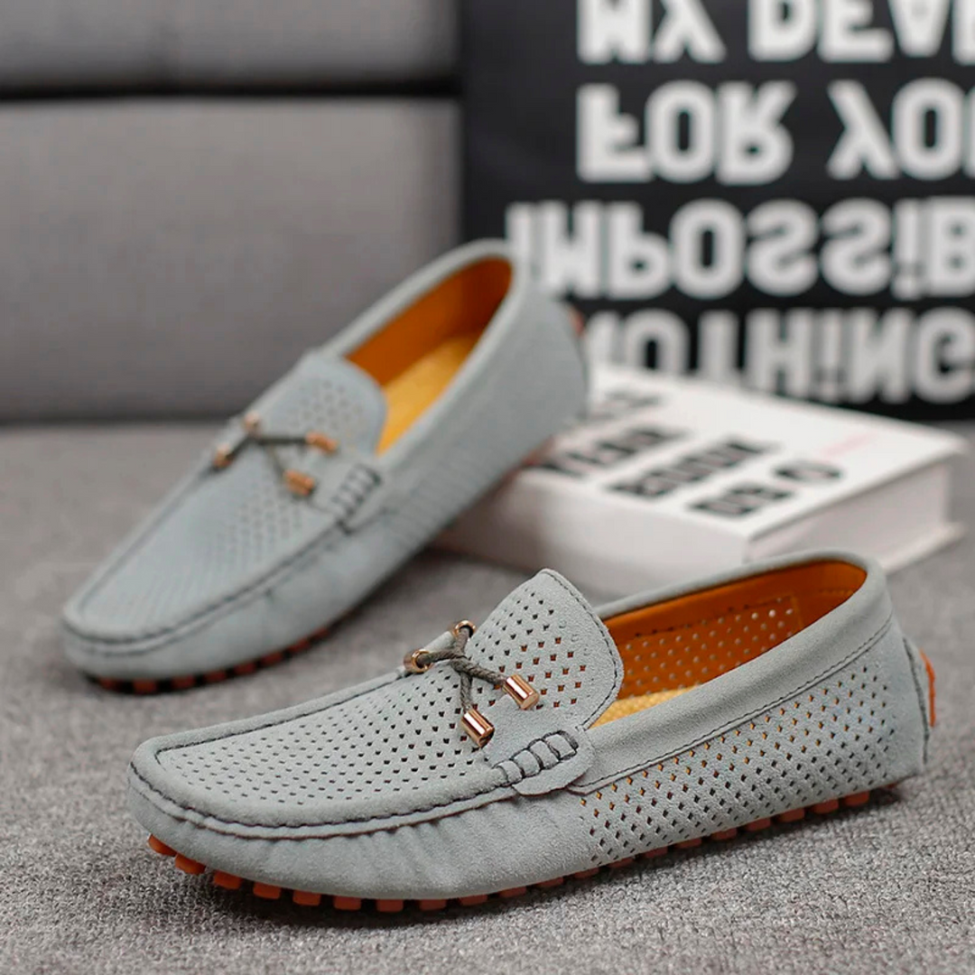 Miro Leder-Loafer mit Perforation - Grau