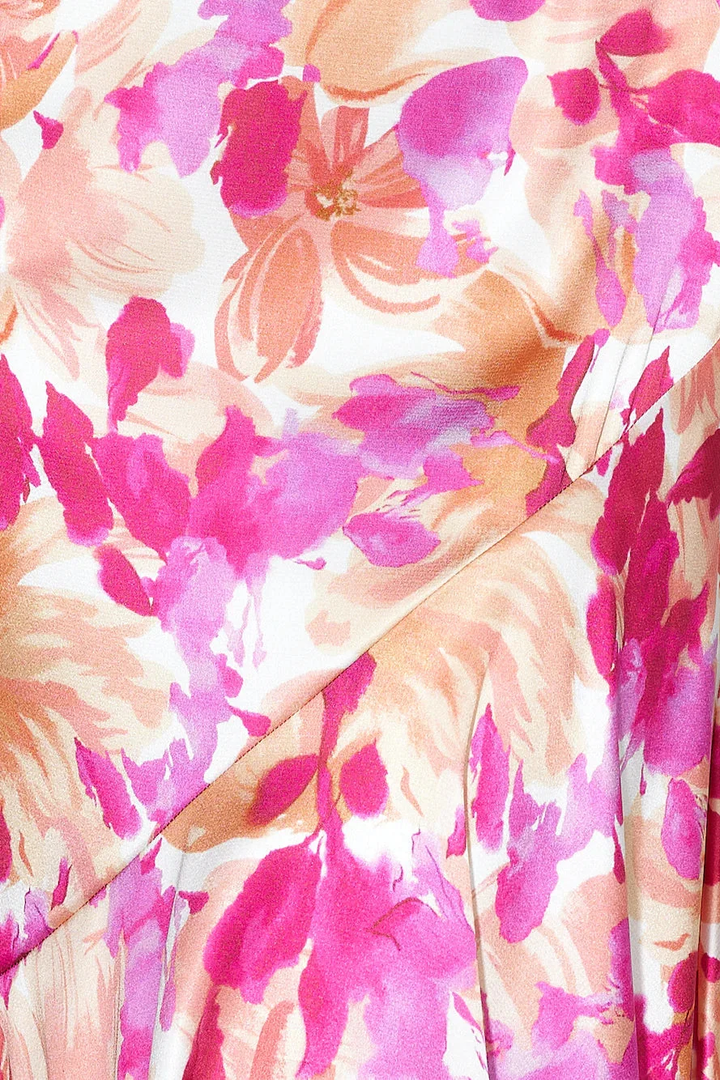 Geblümtes Satin-Kleid mit Raffung und One-Shoulder-Design