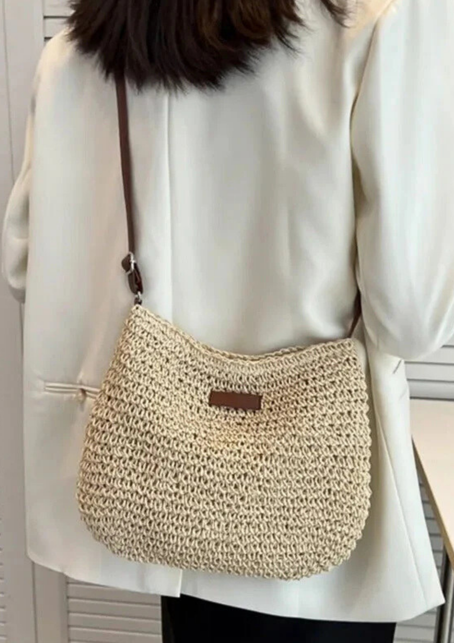Eryln Straw Shoulder Bag in Beige