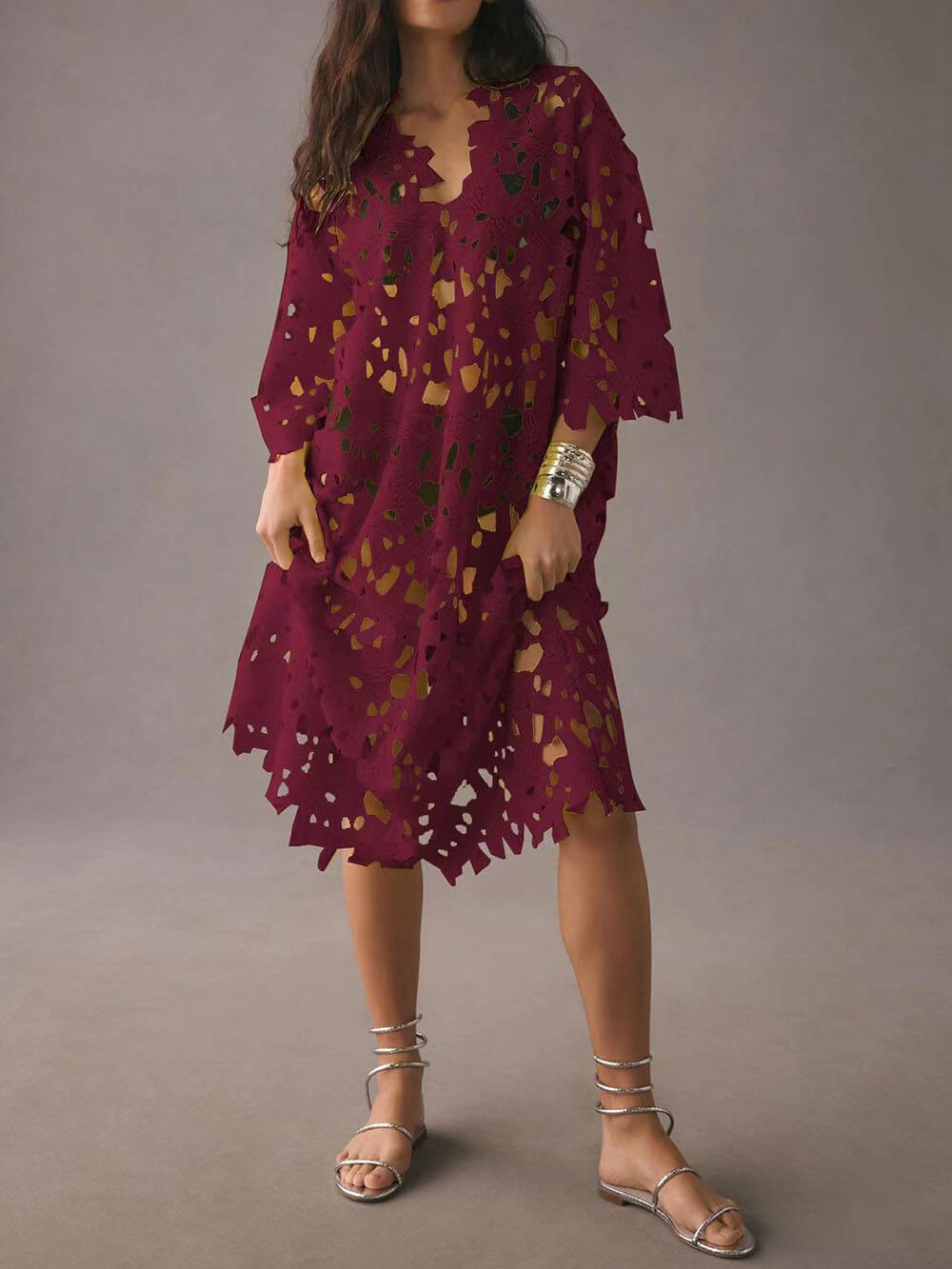 Strand-Midikleid mit Spitzen-Überwurf