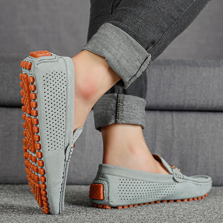 Miro Leder-Loafer mit Perforation - Grau